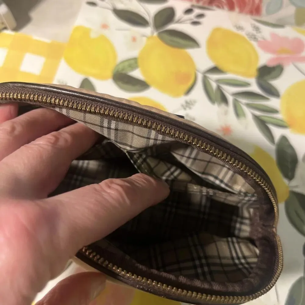 VINTAGE Burberry BLUE LABEL Makeup Cosmetic Bag bag Brown Beige Checkered Inside